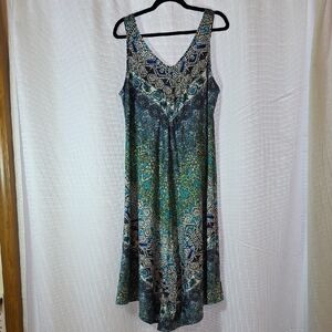 JohnPaulRichard Sleeveless Pointed Hem Blue and Green Midi Dress L